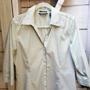 Eddie Bauer fitted stretch green and white striped shirt